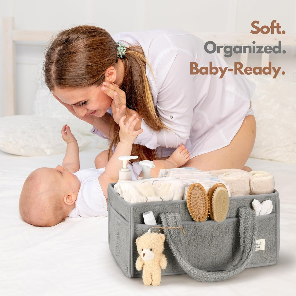 Baby Diaper Caddy Organizer with Handle, Boy & Girl Shower Gift Basket, Portable Diaper Storage Basket - photo 5
