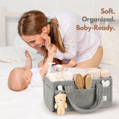 Baby Diaper Caddy Organizer with Handle, Boy & Girl Shower Gift Basket, Portable Diaper Storage Basket - photo 5