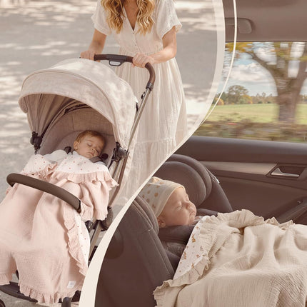 lulumoon Muslin Ruffle Baby Blanket - Soft Breathable 100% Cotton Newborn Wrap for Stroller Travel & Car Seat - Ideal for Photography & Nursery Decoration 40"x36"(Pink Heart)