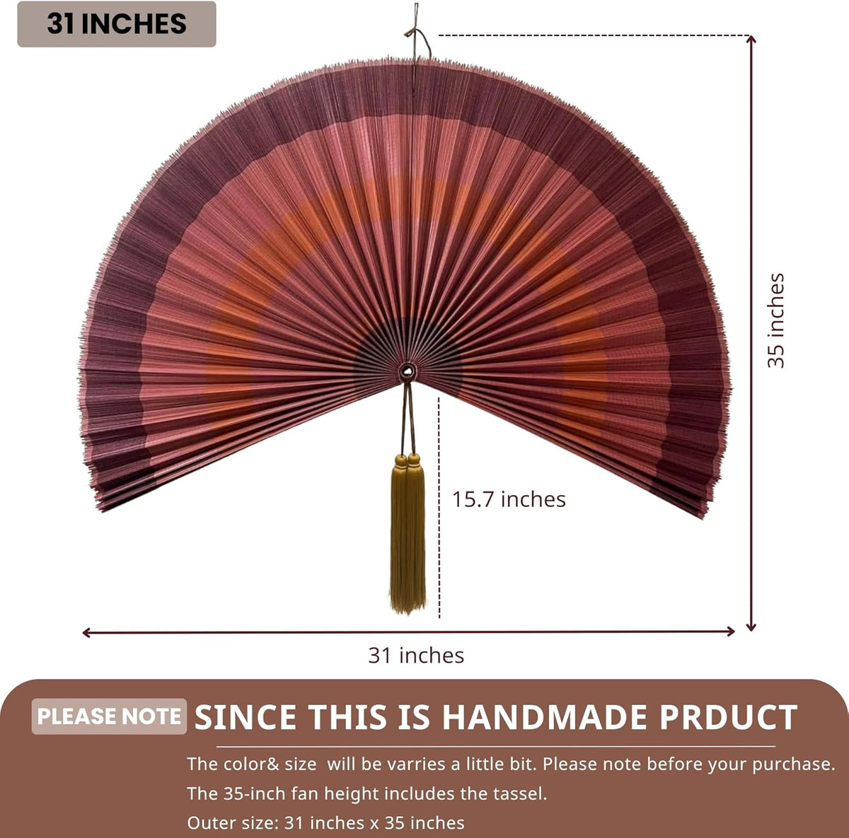 Large Green Bamboo-Style Folding Fan Wall Decor - photo 3