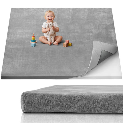 Mat de juego para bebé de 1.3" de grosor, mat para corral de 71x59 con funda desmontable y lavable, alfombra grande para piso, cojín de espuma y base antideslizante para niños, bebés, gris claro