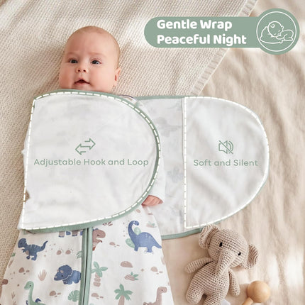 Baby Swaddle Sleep Sack 3-6 Months, Cotton Swaddles for Newborns Boys Girls, 2-Way Zipper Transitional Infant Wearable Swaddling Blanket with Quiet Closure, 0.5 TOG 2 Pack Soft Green Dinosaur