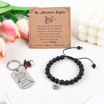 Graduation Gifts for Her Him 2026 Inspirational Compass Graduation Bracelets Keychain with Gift Message Card for Women Daughter Son Friends Middle High School College Students