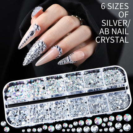 Nail Charms Nail Gems with 15 Sheets Gold Nail Stickers, 6 Boxes of Rhinestones for Nails Art Tools, 3D Nail Decals Pearls for Nails