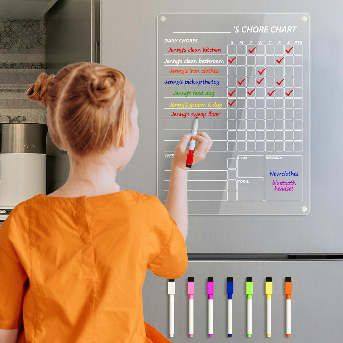 Acrylic Magnetic Chore Chart for Fridge, Clear Dry Erase Chores Chart for Refrigerator, Responsibility - photo 2