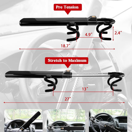 Tevlaphee Steering Wheel Lock Anti-Theft Car Device Heavy Duty Security Car Lock Antitheft Locking Devices Great Deterrent Adjustable Car Wheel Lock Anti Theft for Vehicle Truck with 3 Keys(Black)