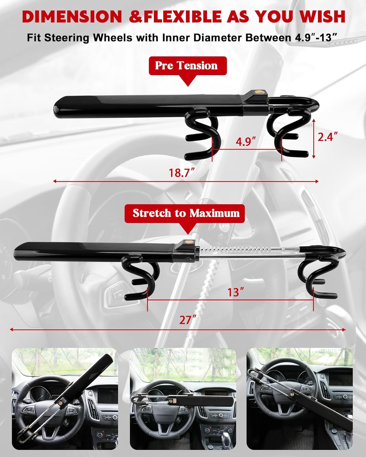 Steering Wheel Lock Anti-Theft Car Device Heavy Duty Security Car Lock Antitheft Locking Devices Great - photo 2