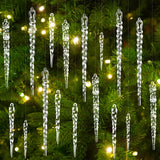 24pcs Christmas Tree Crystal Decorations 4 Styles Clear Acrylic Xmas Tree Icicle Hanging Ornaments for Christmas New Year Holiday Wedding Winter Party Decor