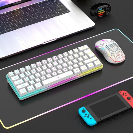 RedThunder 60% Wireless Gaming Keyboard and Mouse Combo, 2500mAh Rechargeable Battery, Ultra-Compact Small RGB Mechanical Feel Keyboard, Lightweight Honeycomb Optical Mouse for Gaming/Business, White