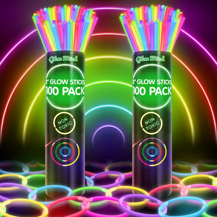 100 Glow Sticks Bulk Party Pack, 8" Halloween Glow Bracelets and Necklaces