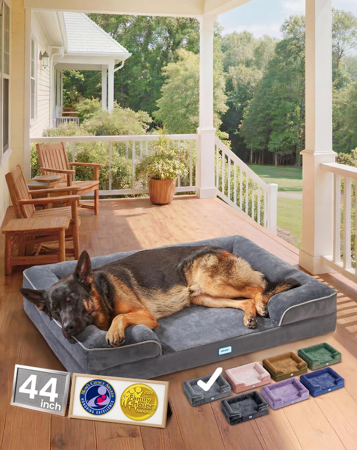 Orthopedic Memory Foam Pet Sofa Bed, 44-Inch Gray