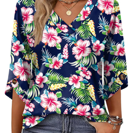 3/4 Length Sleeve Womens Tops Dressy Casual Blouses V Neck T Shirts Summer Tops Spring Outfits Loose Fit
