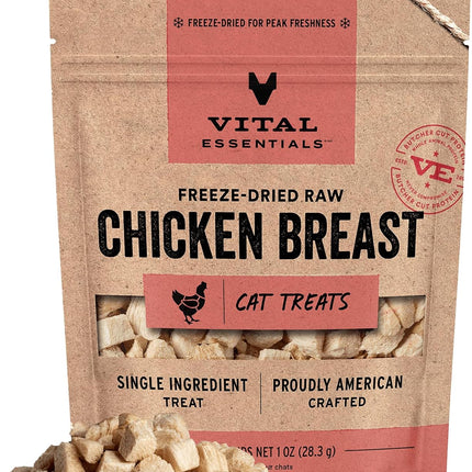 Vital Essentials Freeze Dried Cat Treats | Chicken Breast, Single Ingredient | Premium Quality | Grain Free, Healthy Treats for Cats, 1 oz Bag