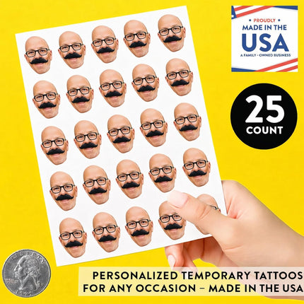 Personalized Face Temporary Tattoos - 25 Pack Personalized Photo Tattoos for Bachelorette Party, Weddings, Birthday, Graduation - Waterproof Custom Body Art for Kids & Adults - Party Favors - 2 Inch