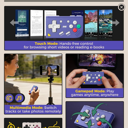 IINE Mini Retro Game Controller, Pocket-Size Wireless Mini Game Controller with Keychain Design, Portable Travel Controller for Mobile & PC Gaming (Purple)