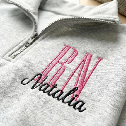 Custom Name Nurse Embroidered Quarter-Zip Sweatshirt with Title – RN Gift for Nursing Assistant or Nurse Graduation