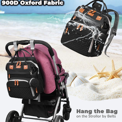 Baby Diaper Bags with Changing Station, Waterproof Diaper Bag Backpack for Moms Dads with USB Charging Port, Baby Shower Gifts, Large Capacity diaper backpack, Black
