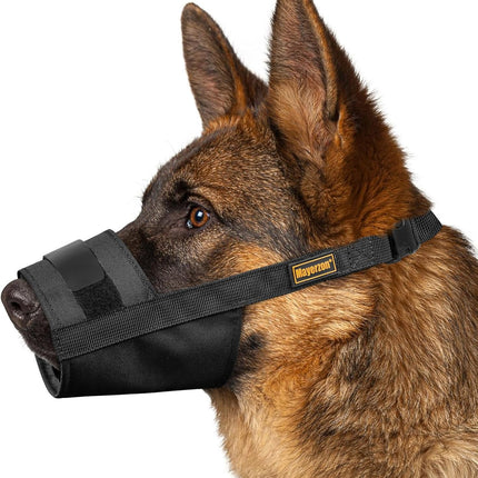 Mayerzon Dog Muzzle for Large Medium Small Dogs, Adjustable Fit, Soft & Sturdy Fabric, Prevents Fierce Barking Biting Chewing, Ideal for Grooming Walking Vet Visits, Allows to Pant Drink (Black, L)