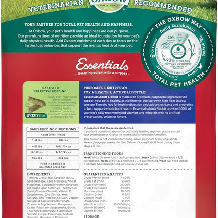 Oxbow Essentials Rabbit Food, Adult Rabbit, Made with Oxbow Timothy Hay, Pet Pellets with Vitamins & Minerals, Small Animal Pet Products, Bunny Supplies, Made in USA, Bunny Food, 5 lb