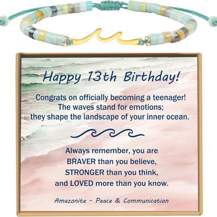 Sereney Birthday Gifts for Women, Graduation Gifts for Teen Girls Gifts Idea as Wave Bracelet as 13th 16th 18th 21st 40th 50th 60th Birthday Gifts for Girls Adjustable Natural Stone Bracelet