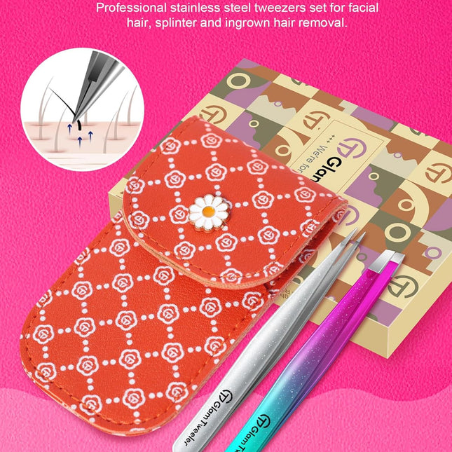 Slant and Point Tip Tweezer Set with Travel Case