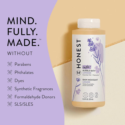 The Honest Company Foaming Bubble Bath & Baby Wash, Tear-Free, Hypoallergenic, Natural Formula, Lavender Calm Scent, 12 fl oz