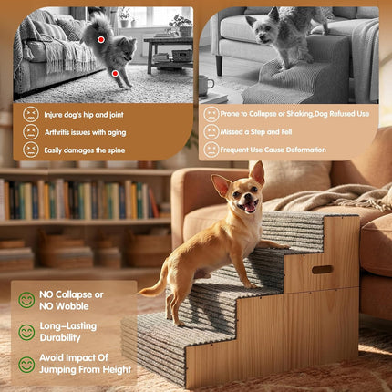 Wooden Dog Stairs for Small Large Dogs,Dog Steps for Couch Bed 18" H,Pet Stairs with Soft Carpeted Steps, Pet Steps for Cats Puppy Doggy Senior Pets up to 100 LBS
