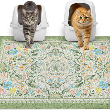 Glittme Cat Litter Mat with Non-Slip Bottom Litter Box Mat 33"X22" Litter Trapping Mat Easy to Clean Washable Cat Food Mat for Kitty,L
