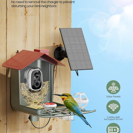 Smart Bird Feeder with Camera Outdoor: Solar Birdfeeder Cam for Outside Garden - 2K HD Live Video Camera AI Recognition Visible Window Auto Capture - Bird Lover Gifts