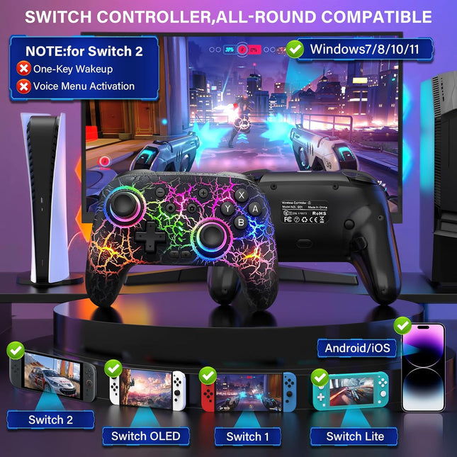 Switch Controller Wireless for Nintendo Switch/OLED/Lite/Switch 2, 1000mAh Rechargeable Pro Controllers - photo 2