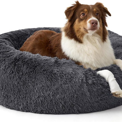 Bedsure SupportMax™ Calming Dog Beds Large Sized Dog - 36in Donut Washable Large Pet Bed,Anti-Slip ＆Removable Cover,420GSM Round Anti-Anxiety Fluffy Plush Faux Fur Bed, Fits up to 80 lbs Pets