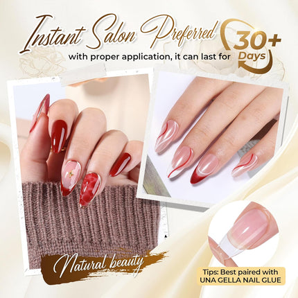 UNA GELLA Almond Gel Nail Tips, 504PCS Pre Etched Clear Fake Nails Tips Medium Almond Shape - 12 Sizes Full Cover Soft Acrylic Press On Nail Extensions No C Curve Gift for Diy at Home