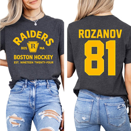 Boston Raiders Hockey Number Back T Shirt Vintage Team Style Short Sleeve Casual Fan Tee