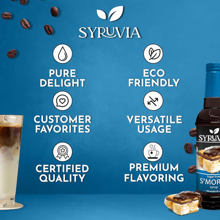 Syruvia Sugar Free Coffee Syrup, S'mores Flavored Syrup for Drinks, Lattes, and Desserts – 25.4 fl oz
