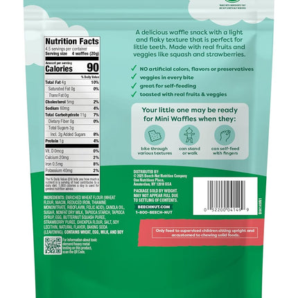 Beech-Nut Toddler Snacks, Mini Waffles with Hidden Veggies, Butternut Berry, Non-GMO, 3.2 oz Bag (7 Pack)
