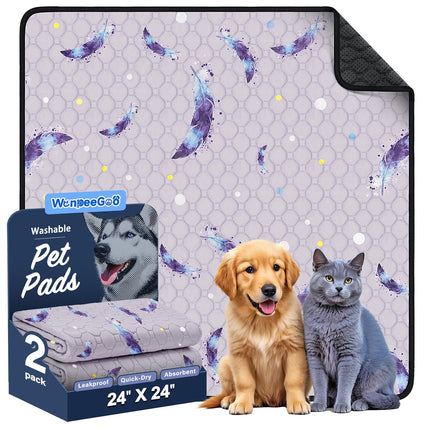 Washable Dog Pee Pads, Non-Slip Waterproof, 36 x 41 in, 2 Pack, Feather