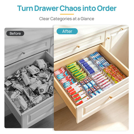 8 Pack Food Storage Organizer Bins, Clear Plastic, 4 Compartments