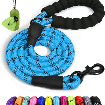 Correa de cuerda para perros medianos y grandes, 6 FT con mango acolchado, negro