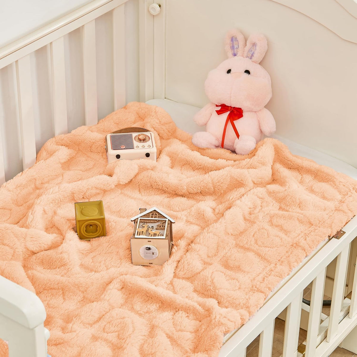 Fleece Baby Blanket Heart Checkered, Ultra Soft Cozy Baby Blankets for Girls Boys, Fluffy Infant Toddler - photo 3