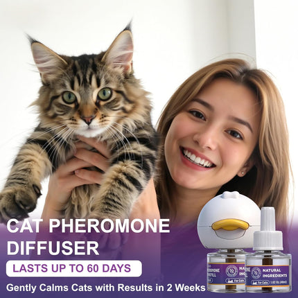 Cat Calming Pheromone Diffuser, Cat Anxiety Relief Diffuser Plug in Calmer with 2 Diffusers & 4 Refills, Reduce Cat Anxiety, Cat Fighting, Urine Marking, Scratching & Stress 48ml/Bottle for All Cats
