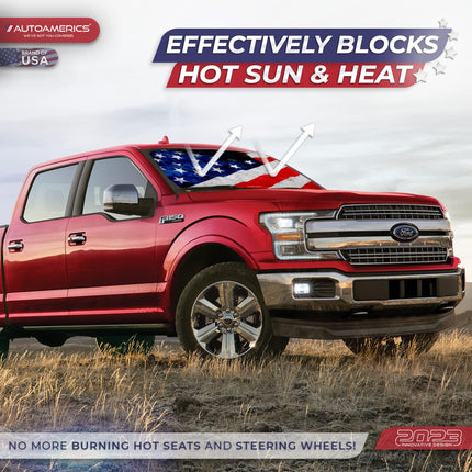 1-Piece Windshield Sun Shade Grunge American Flag - 4 USA Design - Foldable Car Front Window Sunshade for Most Sedans SUV Truck - Blocks Max UV Rays and Keeps Your Vehicle Cool - Medium