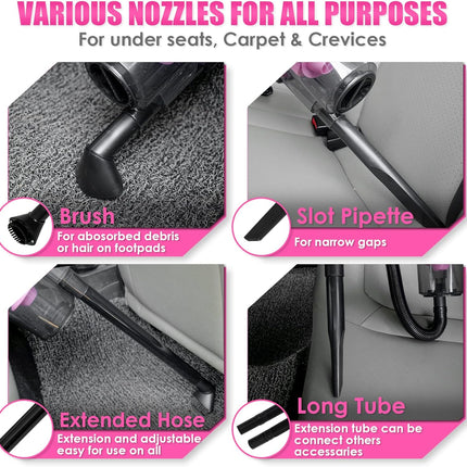17pcs Car Cleaning Kit, Pink Car Interior Detailing Kit with High Power Handheld Vacuum, Detailing Brush Set, Windshield Cleaner, Cleaning Gel, Complete Auto Accessories for Women Gift