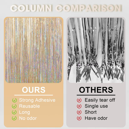 Champagne Foil Fringe Backdrop Curtains, 3.3x6.6ft, 3pcs