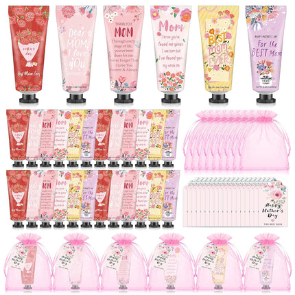 Loopeer 24 Sets Mother's Day Hand Cream Gifts Happy Mother's Day Party Favors Bulk Hand Cream with Organza Bag and Greeting Card for Women, Mom Party Decoration
