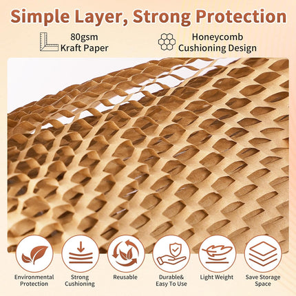 PACKBABOL Honeycomb Packing Paper Bubble Wrap Roll 15" x 131' - Eco-Friendly Bubble Cushioning Wrap for Moving，Shipping and Packing Supplies with 40 Fragile Stickers & 3 Hemp Ropes