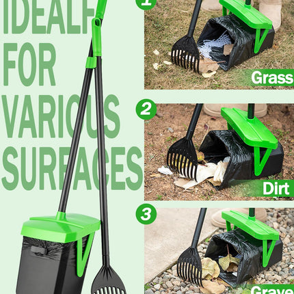 Dog Pooper Scooper Swivel Bin & Rake Set with Bag Attachment & Lid - photo 7