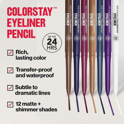 Pencil Waterproof Eyeliner, Smudge-Proof, Eye Makeup with Built-In Sharpener, 202 Black Brown, 0.01 oz
