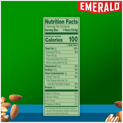 Emerald Nuts Unsalted Almonds and Walnuts 7 Ct (1-Pack), 100-Calorie Individual Packs of Nut Blend, Kosher Certified, Non-GMO, Contains No Artificial Preservatives, Flavors or Synthetic Colors