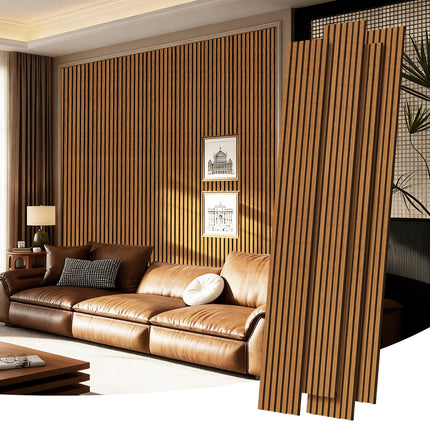 RITOLLO Wood Panels for Wall, Acoustic Wall Panels 92.5 x 11 in, 4 Pack, 3D Wood Slat Sound Absorbing Panels for Interior Wall Decor, Home Office Studio (Teak)