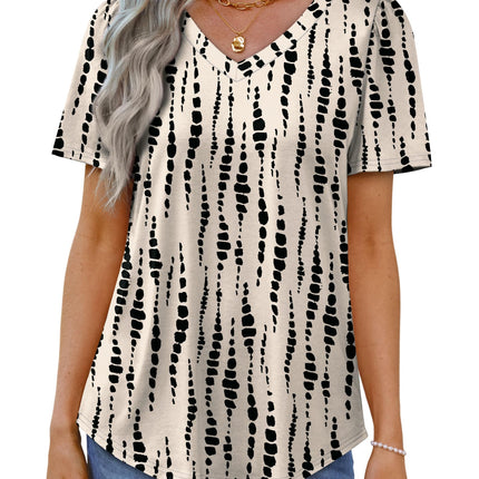 T Shirts for Women V Neck Dressy Casual Blouses Puff Short Sleeve Summer Tops Loose Fit